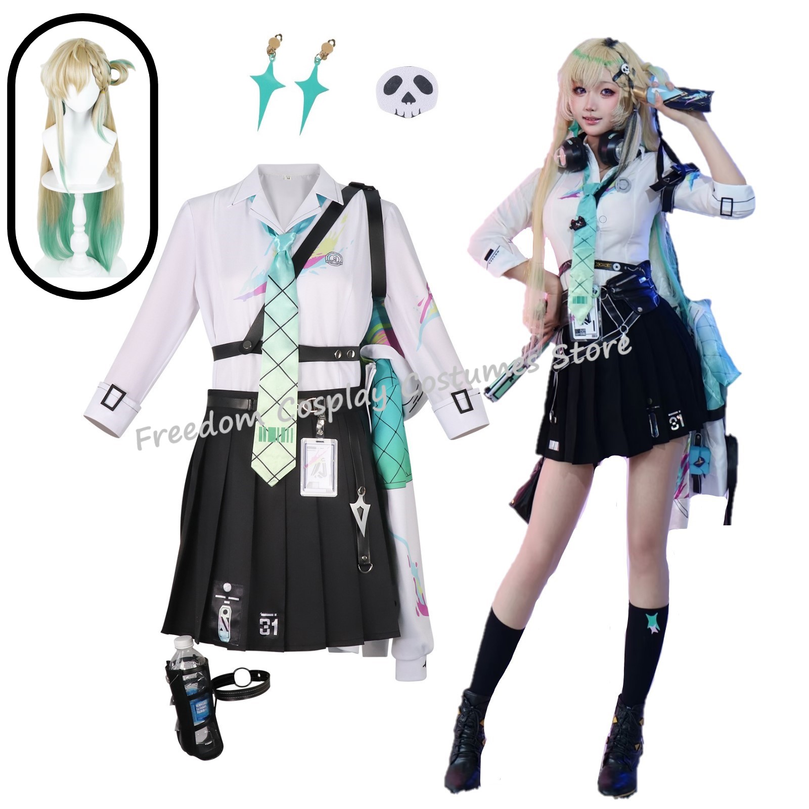 Party Games School - Kostium cosplay Wuthering Waves Lynae, peruka,